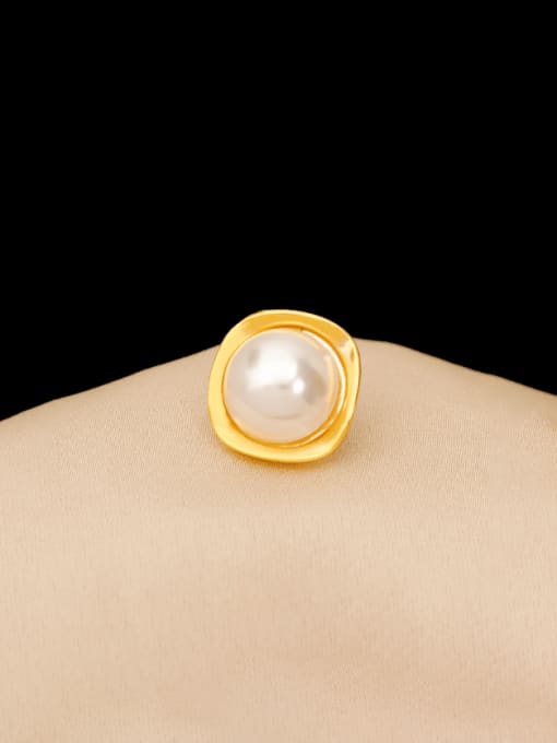 18K gold [pin brooch] Brass Imitation Pearl Square Minimalist Brooch